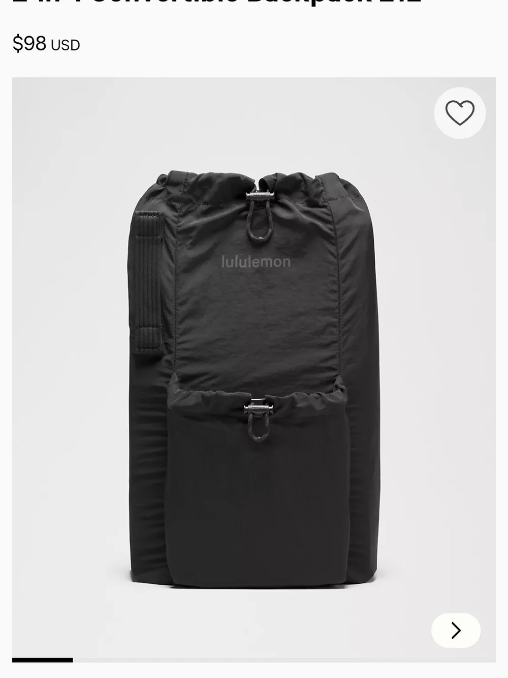 Lululemon 21L Black Convertible 2-in-1 Backpack ($98 Retail)